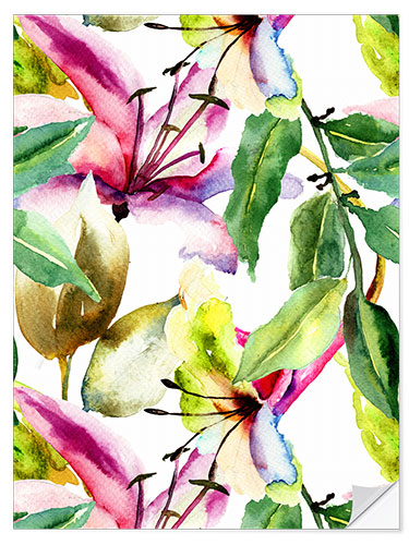 Selvklebende plakat Lilies in watercolor