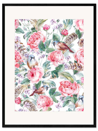Impression artistique encadrée Birds and Roses