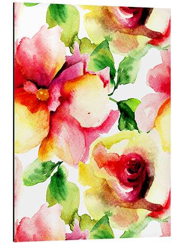 Tableau en aluminium Aquarelle avec des pétales de rose