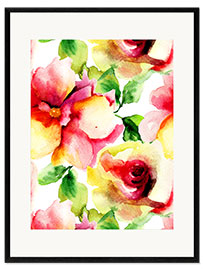 Impression artistique encadrée Aquarelle avec des pétales de rose