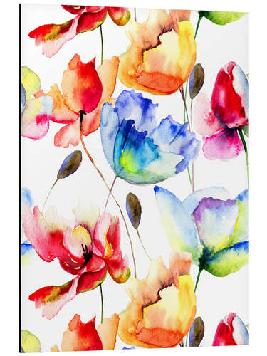 Tableau en aluminium Coquelicots et tulipes