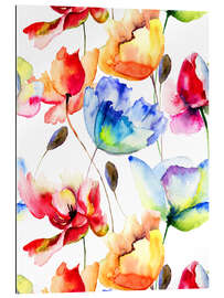 Tableau en plexi-alu Coquelicots et tulipes