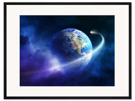 Gerahmter Kunstdruck Erde und Komet mit Schweif