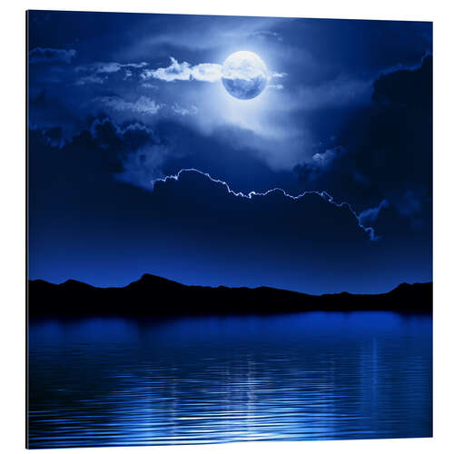 Aluminium print Fantasy moon and clouds over water