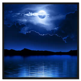 Gerahmter Kunstdruck Mond und Wolken über Wasser