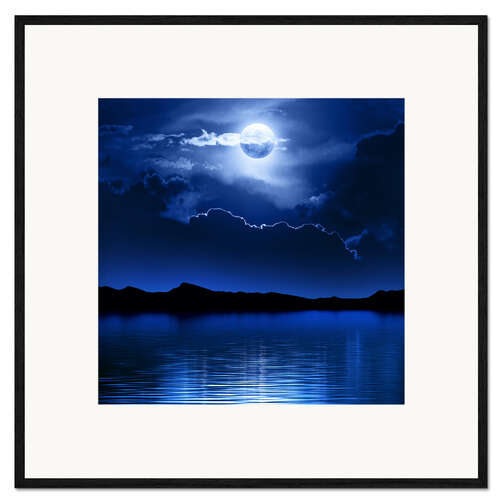 Framed art print Fantasy moon and clouds over water