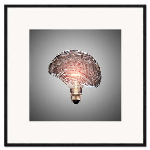 Innrammet kunsttrykk Conceptual light bulb brain illustrated