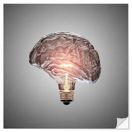 Selvklebende plakat Conceptual light bulb brain illustrated