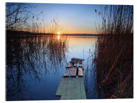 Acrylic print Landscape: wooden jetty at sunset on lake Varese, Italy