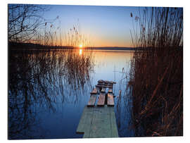 Magnettafel Landschaft: Holzsteg bei Sonnenuntergang am See Varese, Italien