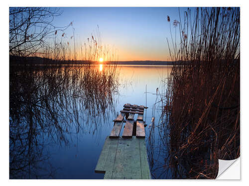 Naklejka na ścianę Landscape: wooden jetty at sunset on lake Varese, Italy