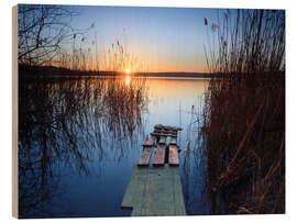 Hout print Landscape: wooden jetty at sunset on lake Varese, Italy