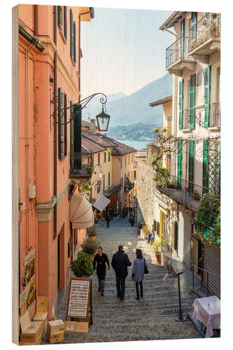 Stampa su legno Via nella città di Bellagio, Lago di Como, Italia