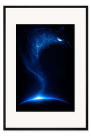 Gerahmter Kunstdruck Erde und Mond verbunden