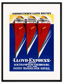 Gerahmter Kunstdruck Norddeutscher Lloyd Bremen / Lloyd Express. 1929