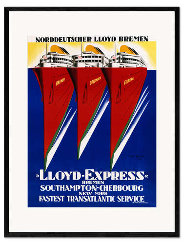 Kehystetty taidepainatus Norddeutscher Lloyd Bremen / Lloyd Express. 1929