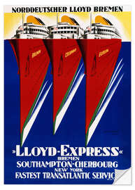 Selvklebende plakat Norddeutscher Lloyd Bremen / Lloyd Express. 1929