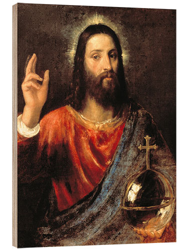 Wood print Christ Salvator