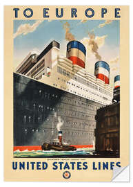 Selvklebende plakat To Europe - United States Lines