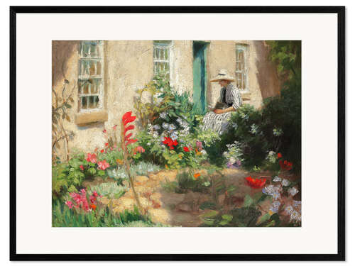 Framed art print Lesende Frau im Garten. Um 1900