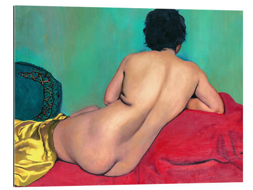 Galleriataulu Nude from behind on a red sofa