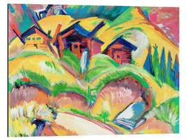 Magnettafel Drei Hütten am Hügel, rote Hütten