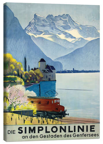 Tableau sur toile Simplonlinie, train au lac Léman