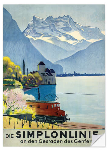 Selvklæbende plakat Simplon line - train ride around Lake Geneva.