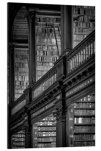 Tableau en plexi-alu Bibliothèque du Trinity College en noir et blanc