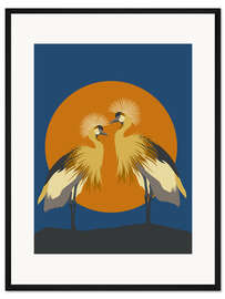 Gerahmter Kunstdruck Kraniche im Sonnenuntergang