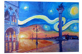 Foam board print Starry Night in Venice Italy San Marco with Lion