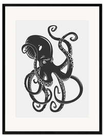 Ingelijste kunstdruk Black octopus