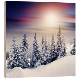 Wood print Snowy fir trees