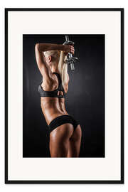 Gerahmter Kunstdruck Athletische Frau mit Hantel