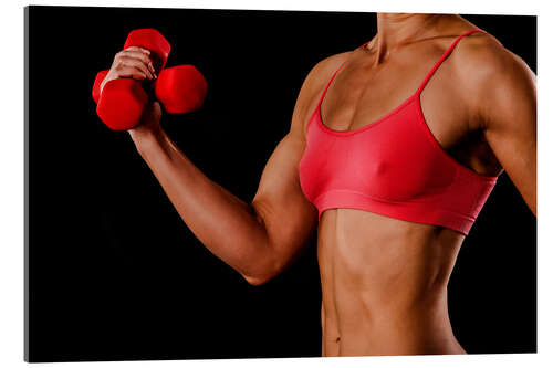 Akryylilasitaulu Sportswoman With Red Dumbbells