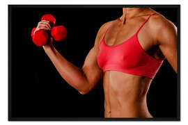 Gerahmter Kunstdruck Sportlerin mit Roten Hanteln