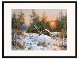 Gerahmter Kunstdruck Winterlicher Sonnenuntergang