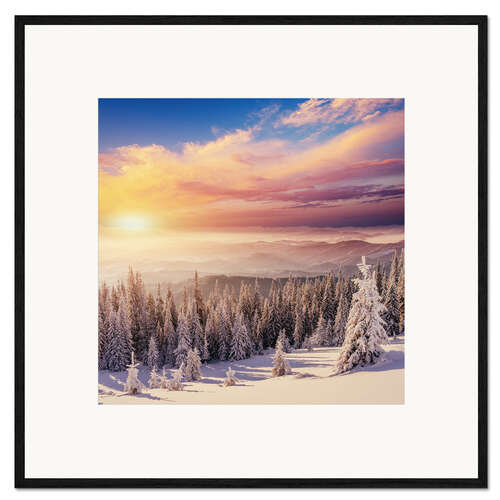 Stampa artistica con cornice snowy forest in the Alps