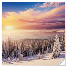 Selvklæbende plakat snowy forest in the Alps