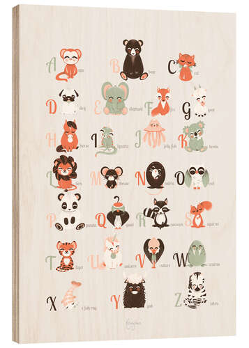 Stampa su legno abc animals   english