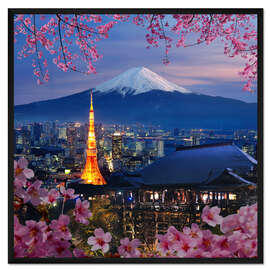 Gerahmter Kunstdruck Tokyo Tower und Mt. Fuji