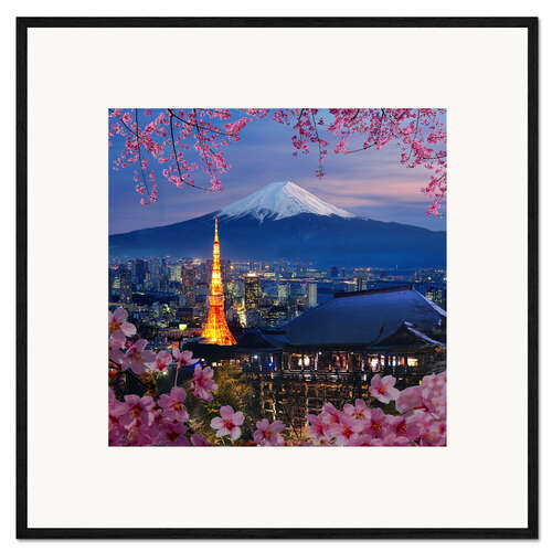 Framed art print Tokyo tower and Mt. Fuji
