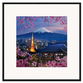 Framed art print Tokyo tower and Mt. Fuji