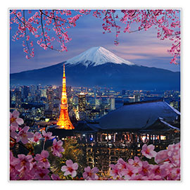 Poster  Tokyo tower and Mt. Fuji