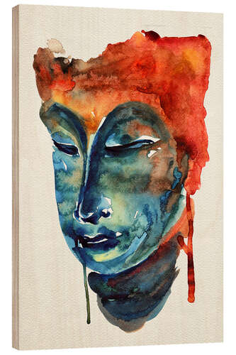 Wood print Buddha Watercolor