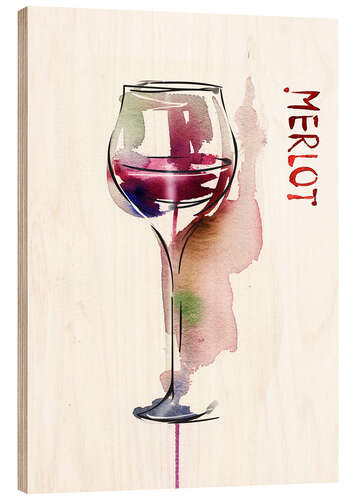 Wood print Glass of Merlot