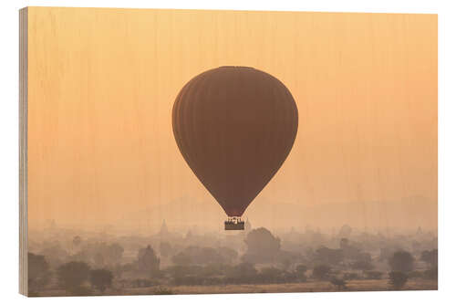 Wood print Hot air balloon over temples of Bagan, Myanmar