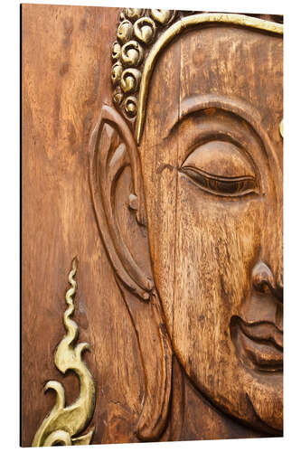 Tableau en aluminium Visage en bois d'un Bouddha