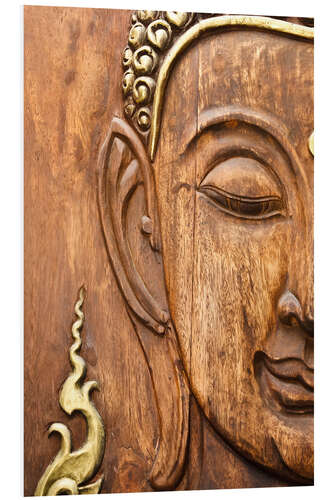 Tableau en PVC Visage en bois d'un Bouddha