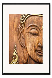 Gerahmter Kunstdruck Holzgesicht des Buddhas